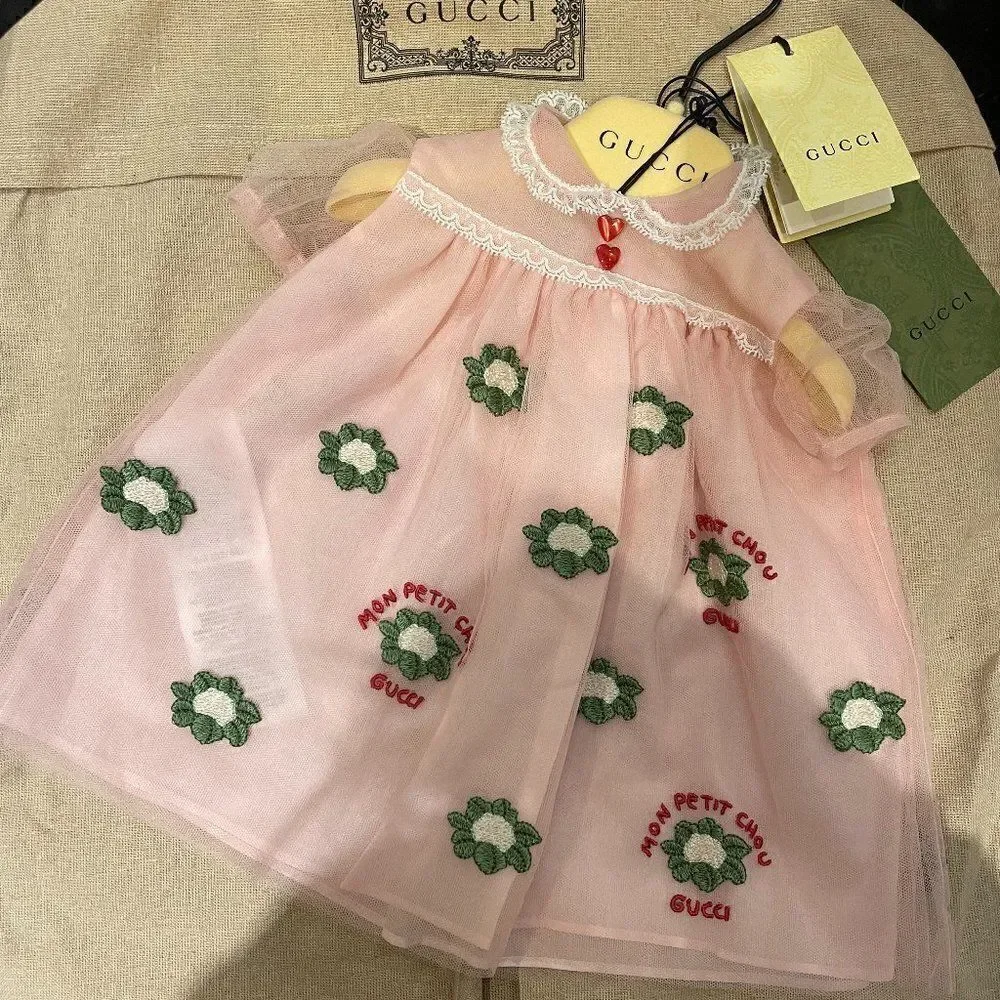 Gucci Kids embroidered-design short-sleeve dress - NWT